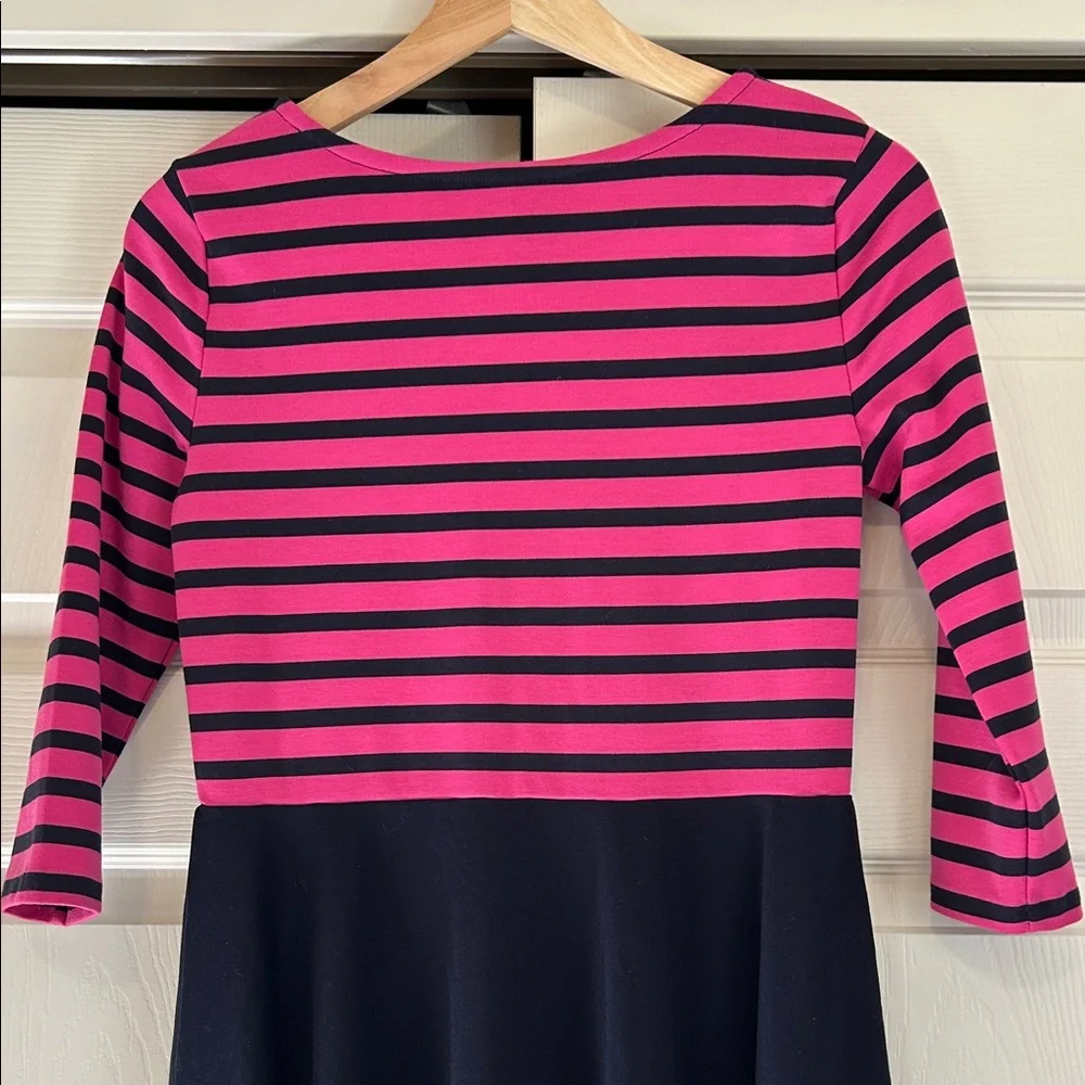 Polo Ralph Lauren Girls Preppy Fuchsia and Navy Striped Ponte Dress Size XL(16)